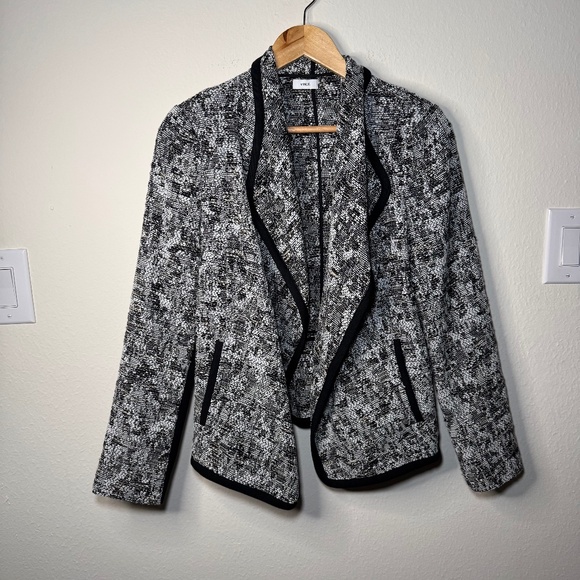 Vince Women's Open Front Blazer Jacket Black White Textured Tweed Look Size 10 - Picture 1 of 5